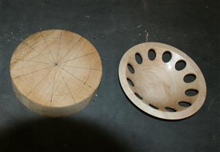 The marked out blank and the finished bowl